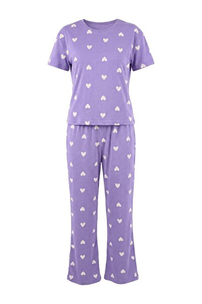 Trendyol Collection Lila 100% Cotton Heart Knitted Pajamas Set Thmaw27Pt00142