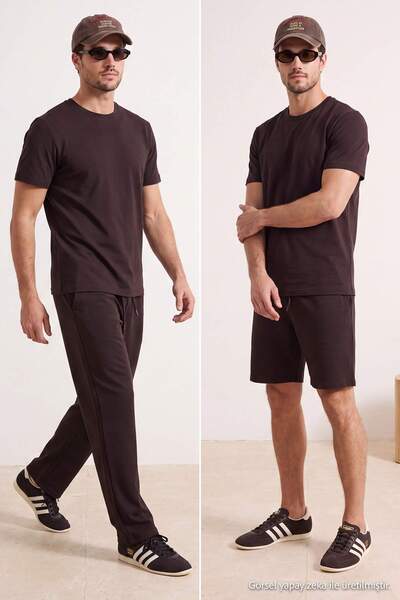 Trendyol Collection Dark Brown 3-Piece Regular/Normal Fit T-Shirt, Sweatpants...