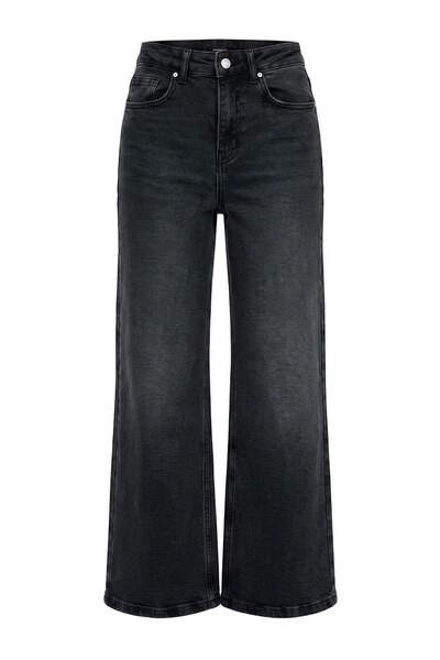 Trendyol Collection Anthracite Medium Stretch Regular Waist Culotte Jeans Two...