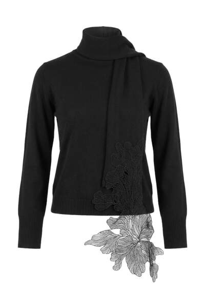 Trendyol Collection Black Tie-Up Shawl and Lace Detailed Knitwear Sweater Two...