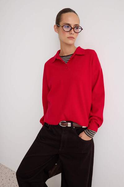 Trendyol Collection Wardrobe Essentials Red*002 Premium/Special Yarn Polo Col...