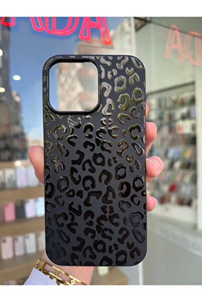 OVADA İphone 16 Pro Uyumlu Leopar Kabartmalı Silikon Telefon Kılıfı