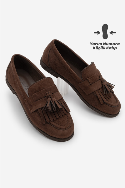 Marjin Γυναικεία Loafer Παπούτσια Casual με φούντες Petlin Brown Suede