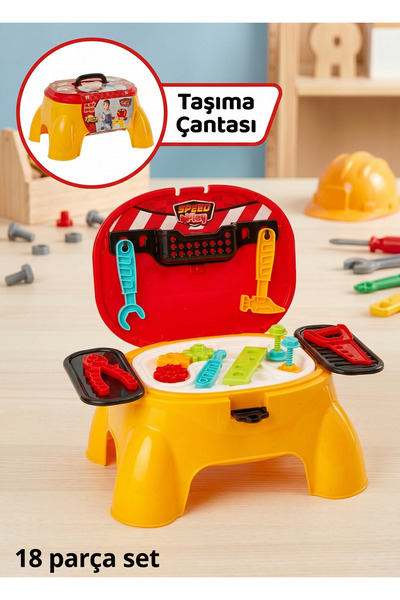 SHOP AND JOY Speed Play 3’ü 1 Arada Eğitici Tamir Seti - Taşınabilir Tabureli...