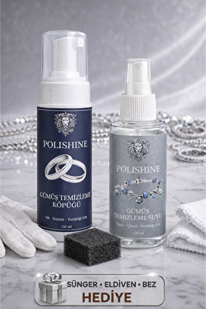 POLİSHİNE Gümüş Temizleme Köpüğü 150ml Gümüş Temizleme Suyu 100ml