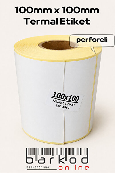 Barkodonline 100x100mm Perforeli Termal Barkod Etiketi 1 Rulo 250 Adet