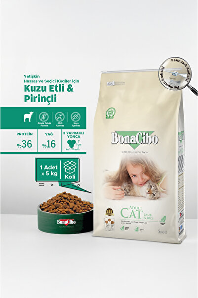 BonaCibo Adult Cat Kuzulu ve Pirinçli Kedi Maması, 5 Kg, Tüm Irklar İçin, Doğ...