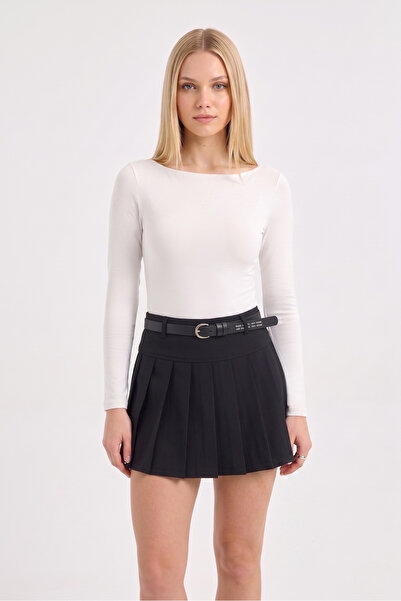 RuyaMood Kadın Beyaz %100 Pamuk Ultra Soft Kayık Yaka Uzun Kol Bluz