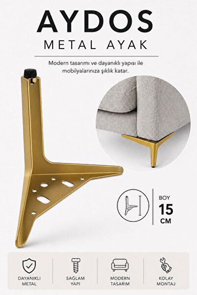 Badem10 AYDOS 15 Cm Mat Altın Metal Mobilya Ayağı 1 Adet Dayanıklı Modern Tas...