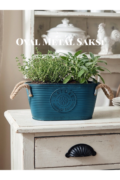 Via Gardenia Metal Saksı Oval Jüt Saplar 14*24cm