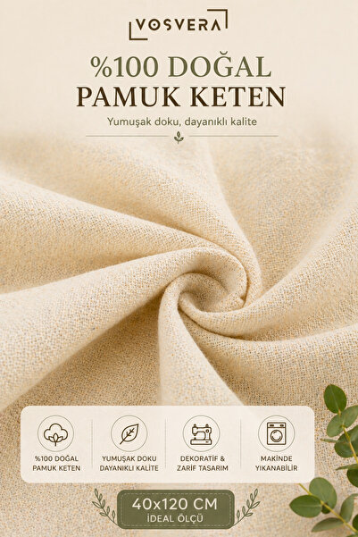 vosvera %100 Pamuk Keten Runner 40x120 cm Vintage Fırfırlı Masa Örtüsü Naturel Ranır