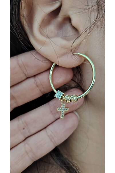 OEM Cercei charm cruce cu pietre albe