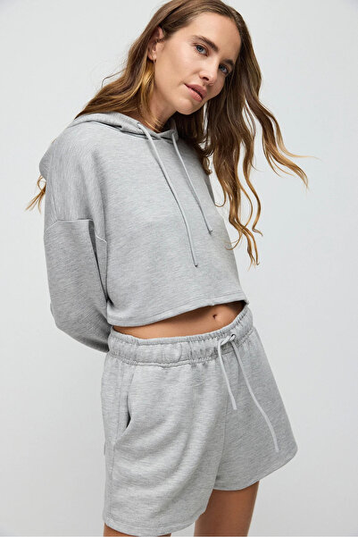 No Matter What Yumuşak Dokulu Kapüşonlu Crop Sweatshirt