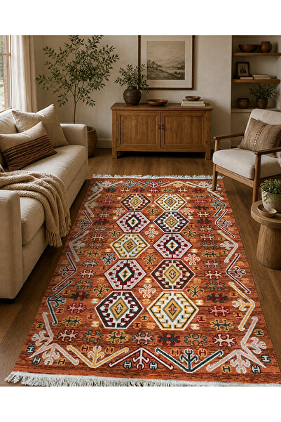 VEZİROĞLU KİLİM Pamuklu Dokuma Çift Taraflı Kilim 1. Kalite Yıkanabilir
