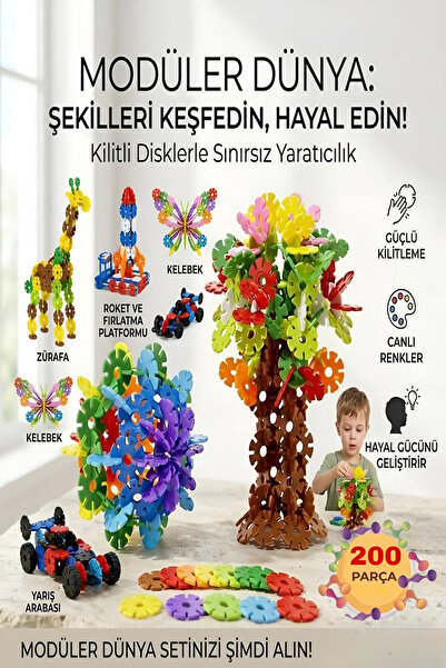 Hyd Oyuncak Yaratıcı Diskler 200 Parça Stem Eğitimi Uyumlu Kilitli Diskler Eğ...