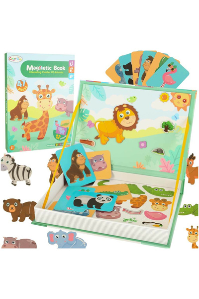 Floopy Carte magnetica, Animale Salbatice, Joc Puzzle cu 47 Piese Magnetice, ...