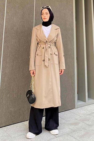 lamelif Pelican Ön Düğmeli Trençkot Toprak