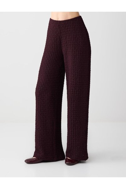 Jimmy Key Burgundy Loose Cut Textured Knitted Trousers