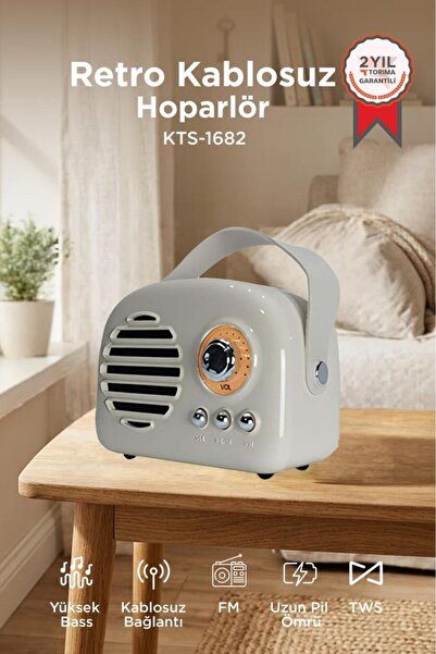 Torima Bluetooth Hoparlör Nostaljik Radyo USB TF Destekli Speaker KTS-1682 Gri