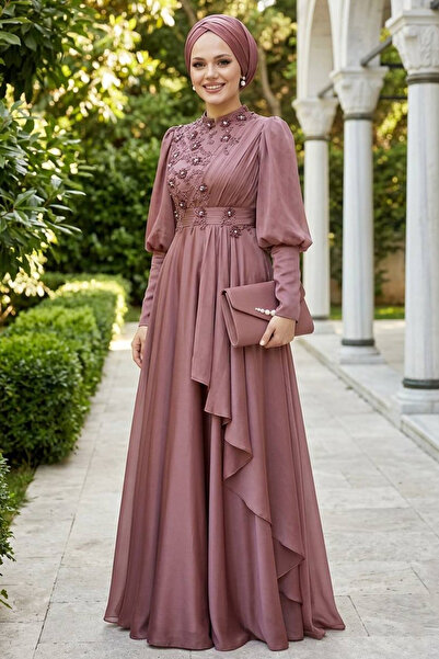 Neva Style فستان سهرة بتفاصيل لؤلؤية ولون نحاسي داكن 21930KBKR