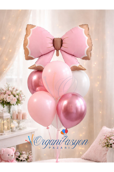 Organizasyon Pazarı Retro Bowtie Fiyonk Balon Seti | Folyo Kurdeleli | Doğum ...