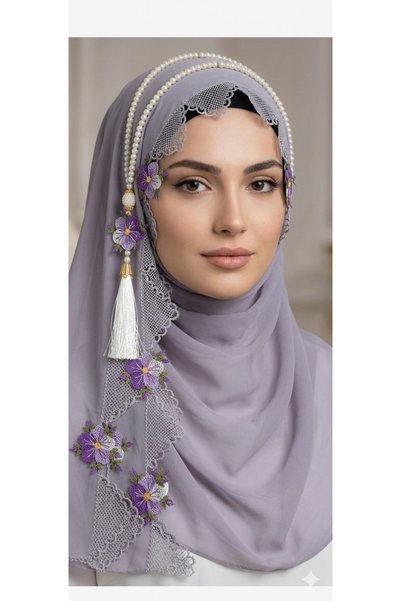 NUMİSTORE Needlepoint Gray Color Prayer Rug with Prayer Beads