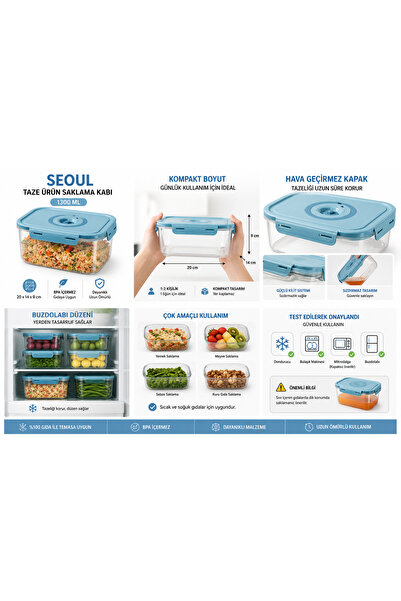 Seoul Vacuum Fresh Storage Container 1300 ml 20X14X9Cm 1 Piece with Date Disp...