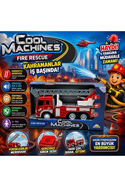 SCOWETTO Cool Machines Işıklı Sesli İtfaiye Aracı – Merdivenli Fire Rescue (S...