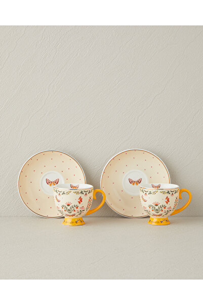 English Home Dipsy New Bone China 4 Parça 2 Kişilik Kahve Fincan Takımı 100 ml Hardal