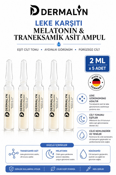 DERMALYN 5 Adet Leke Karşıtı Melatonin & Traneksamik Asit İçeren Cilt Aydınla...