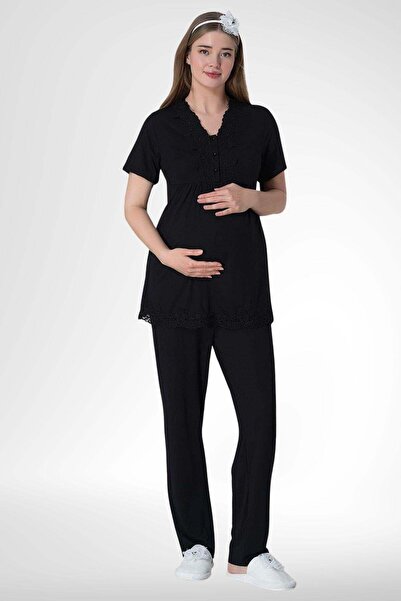 Mecit Pijama Mecit 6008 Siyah Hamile Lohusa Pijama Takımı