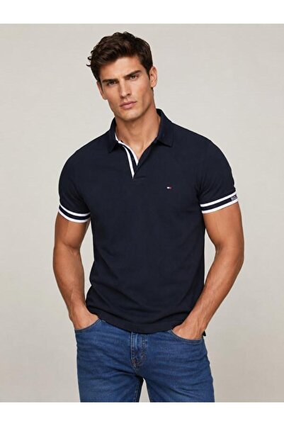 Tommy Hilfiger MEN'S MONOTYPE LOGO CUFF SLIM FIT POLO T-SHIRT