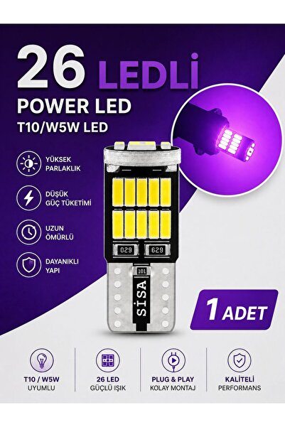 SİSA SENİSTESENAL T10 Led 26 Ledli W5w Canbus Metal Ultra Power Pembe Park Pl...