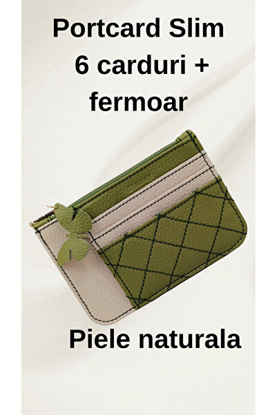 OEM Portcard slim piele naturală cu fermoar,6 carduri,compartiment buletin po...