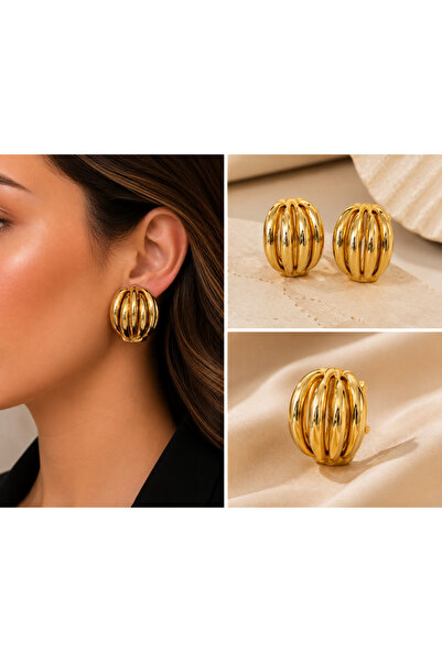 Selay Accessory أقراط ذهبية مقوسة - أقراط نسائية أنيقة منقوشة