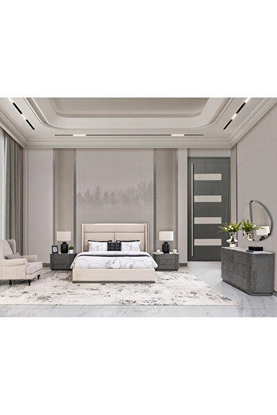 Midas Furniture Boucle Bedroom Set Without Wardrobe King Size (180*200 Cm) Grey