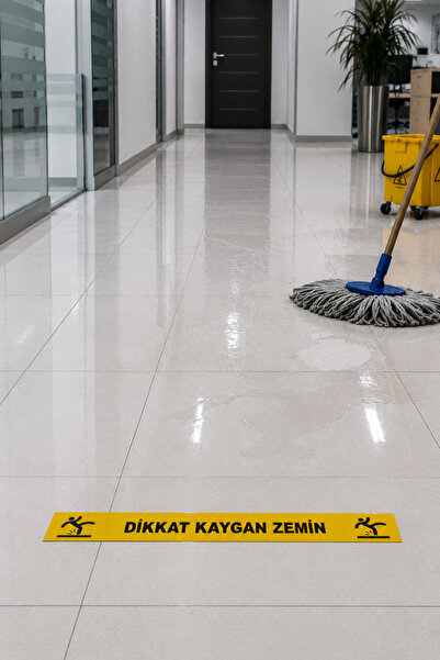 Happynesso "DİKKAT KAYGAN ZEMİN" Uyarı Levhası | Sarı - Siyah İş Güvenliği İk...