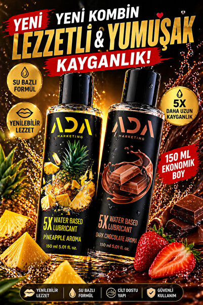 Ada Marketing Yenilebilir Kayganlaştırıcı Jel 150 ml Ananas Çikolata Aromalı 2’li Set Anal Uyumlu