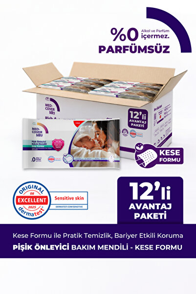 MED-COVER Baby Pişik Önleyici Bakım Mendili – Kese Formu 8'li x 12 Avantaj Pa...