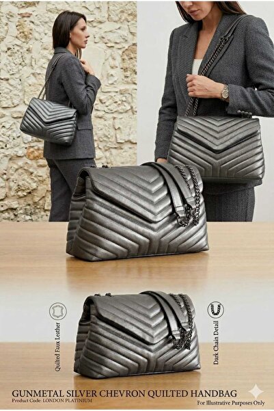 ALLURE - Geanta Dama London Platinum 35x21x14cm Piele Ecologica