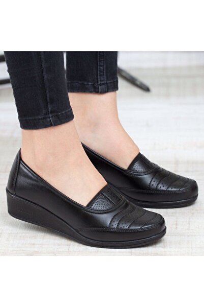 KAOF SHOES Kadın Ayzen Siyah Klasik Ayakkabı Ortopedik Anne Ayakkabısı Anne B...