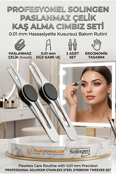 Transformacion Professional Eyebrow Tweezers Set of 2 Steel Flat Tip Hair Rem...