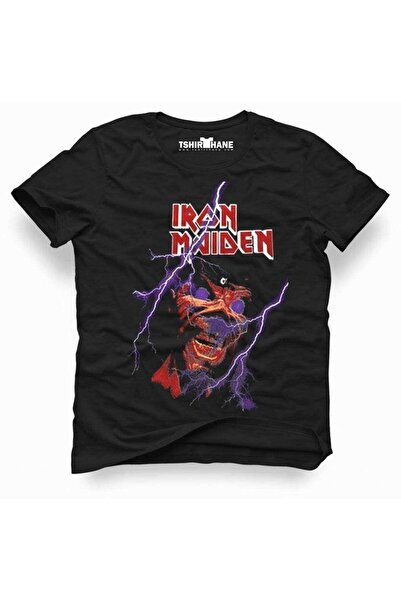 Tshirthane Iron Maiden Eddie Lightning Rock Metal Müzik Baskılı Erkek Dar Kes...