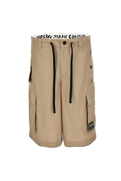 VERSACE JEANS COUTURE Bej Erkek Comfort Fit Logo Baskılı Bermuda Şort EASY PKT