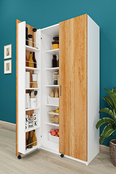 asratrend Lüks 2 Kapılı Çok Amaçlı Kiler Dolabı %100 MDF Erzak Organizer Mutf...