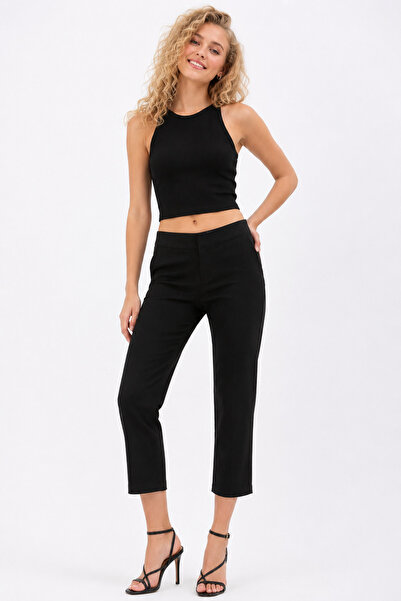 Kallisto Μαύρο ριμπ γιακά πλεκτό Crop Tank Top