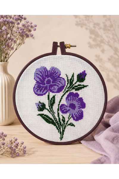 fabricorg Etamin - Kanaviçe Başlangış Seti MENEKŞE ( SET-1 )