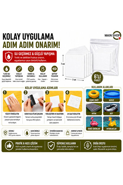 MAİN SHOP 6'lı Set Pratik Şişme Simit, Havuz ve Deniz Botu Tamir Yaması - Ken...