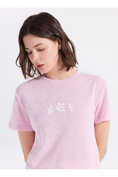Discovery Expedition D6SL-TST3583 Pembe Bisiklet Relaxed Düz Kadın T-Shirt