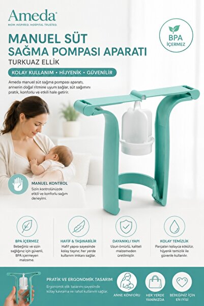 Ameda Manuel Süt Sağma Pompası Aparatı- Turkuaz Ellik